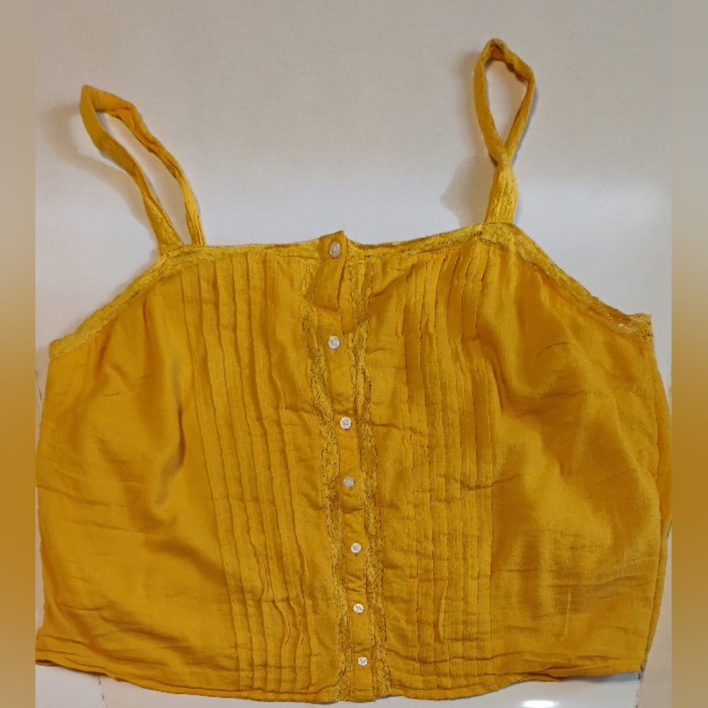 Jessica Simpson Yellow Button Up Crop Top - Plus Size 1X